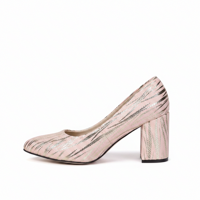METALLIC PRINT BLOCK HEEL COURT SHOES