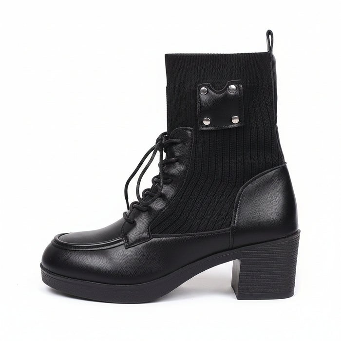 BLACK RIBBED KNIT SOCK BOOTS