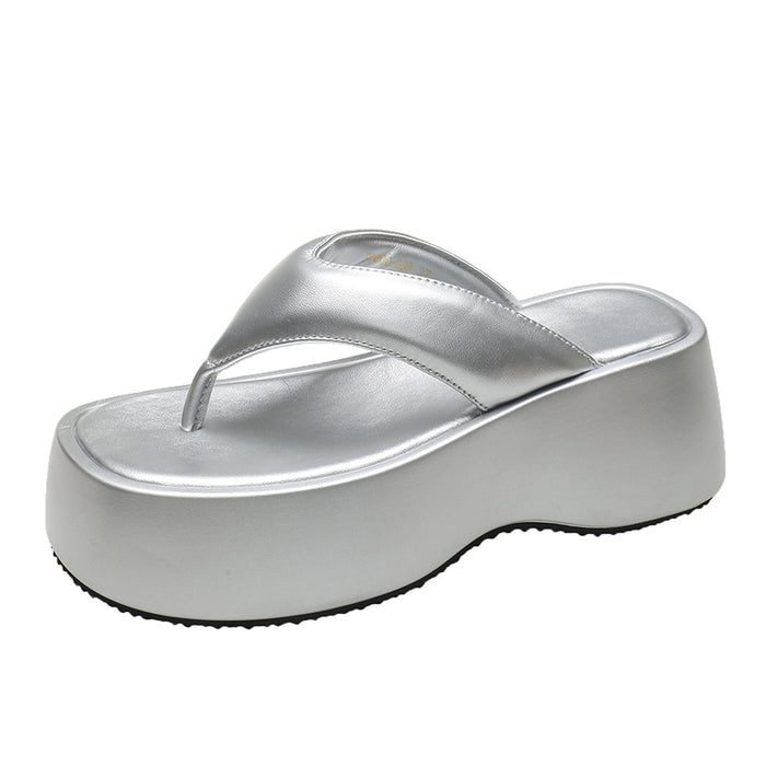METALLIC PLATFORM THONG SANDALS