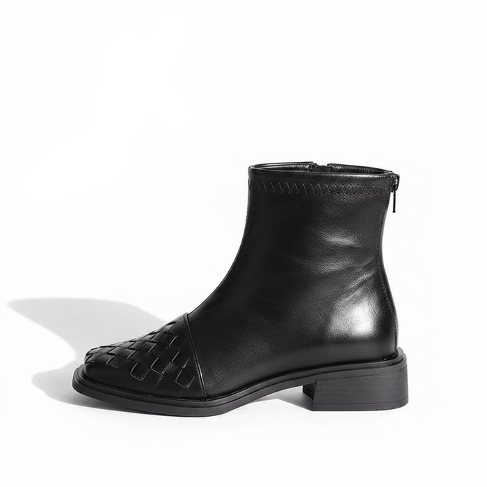 WOVEN LEATHER-LOOK ANKLE BOOTS