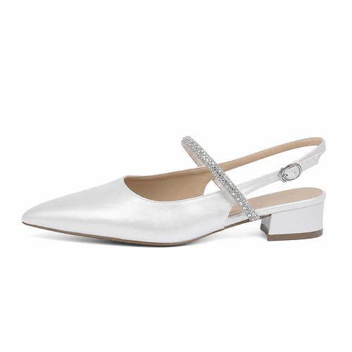 CRYSTAL STRAP POINTED TOE SLINGBACK BLOCK HEELS