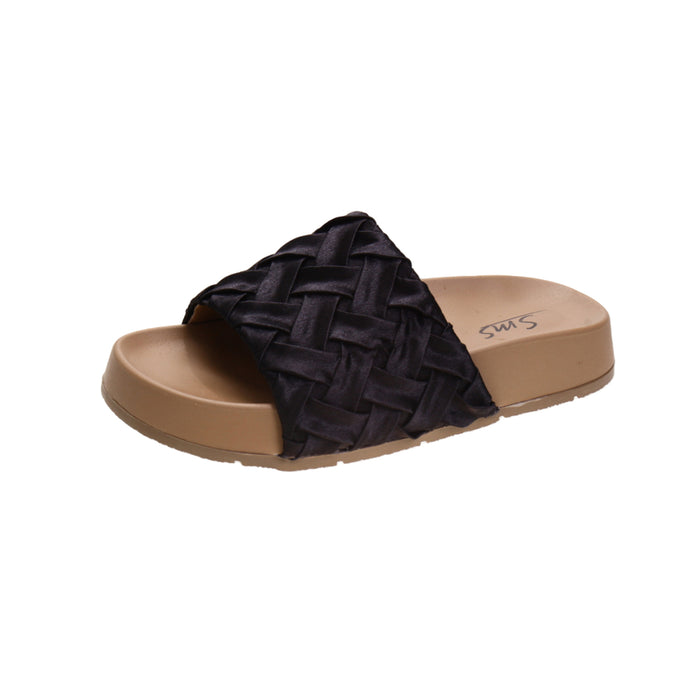 WOVEN STRAP PLATFORM SLIDES