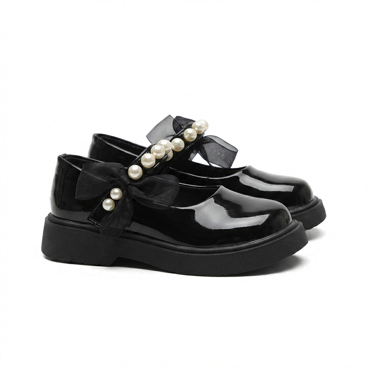 GIRLS' PEARL STRAP BOW MARY JANES