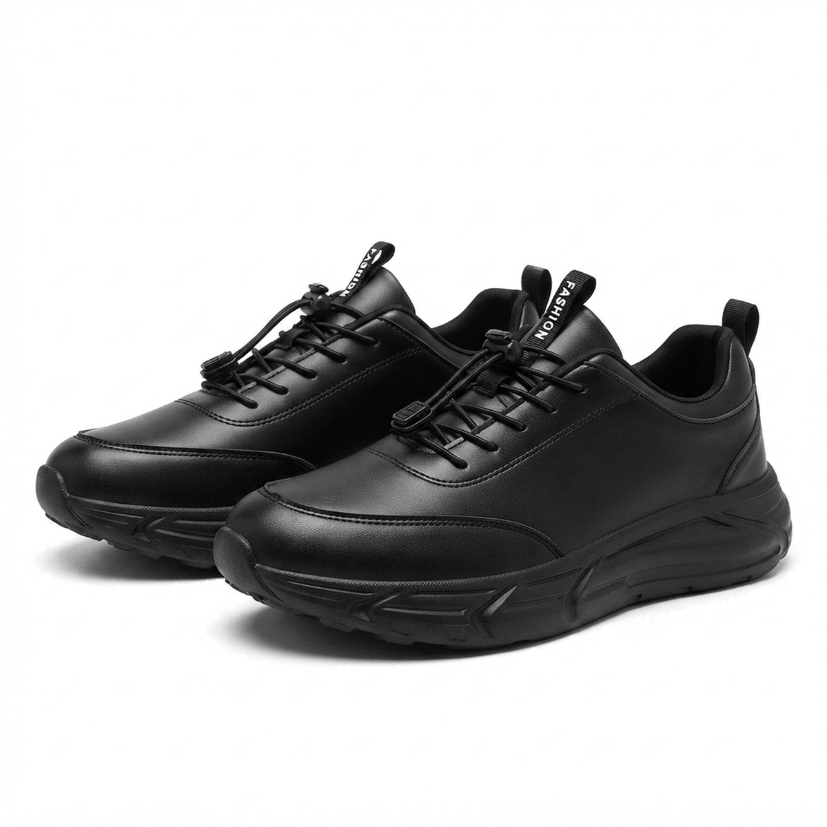 ALL-BLACK LEATHER WALKING SHOES