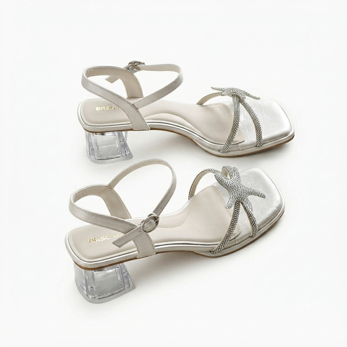 RHINESTONE STARFISH CLEAR HEEL SANDALS