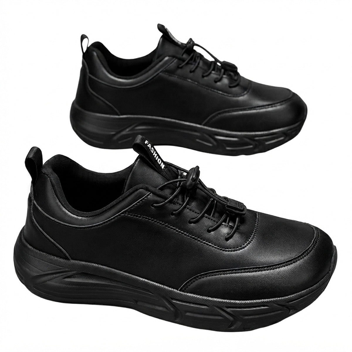 ALL-BLACK LEATHER WALKING SHOES