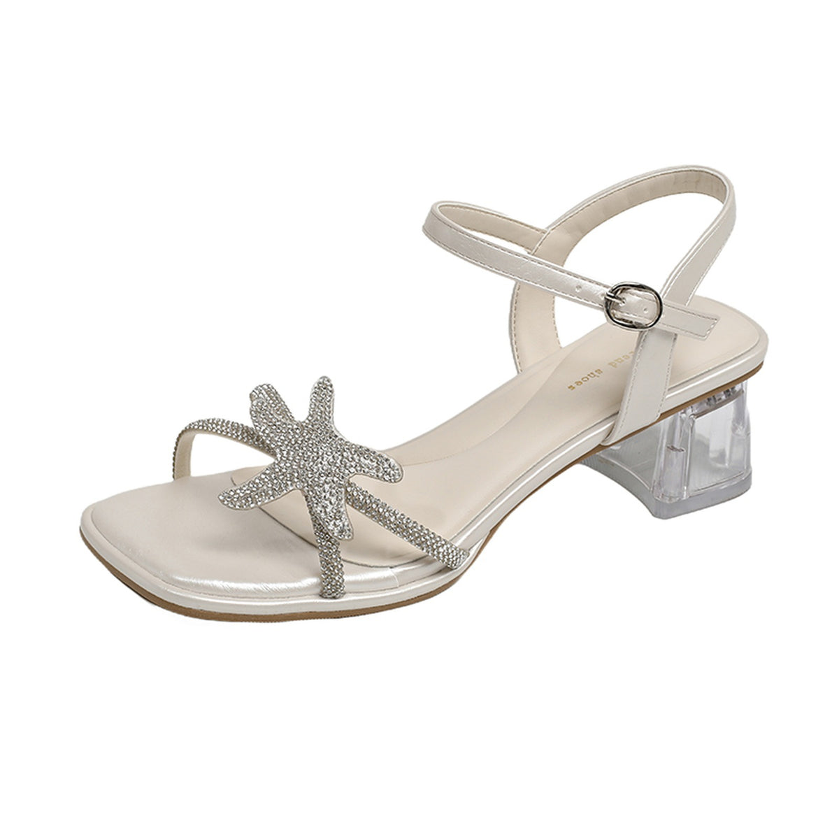 RHINESTONE STARFISH CLEAR HEEL SANDALS