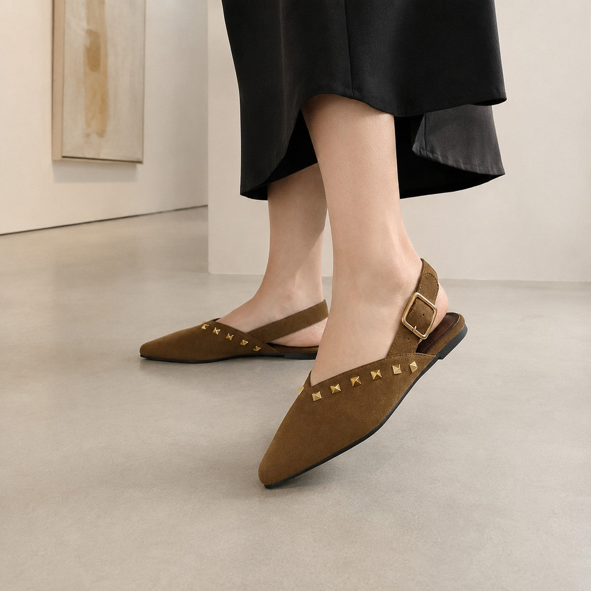 PYRAMID STUD SLINGBACK FLATS