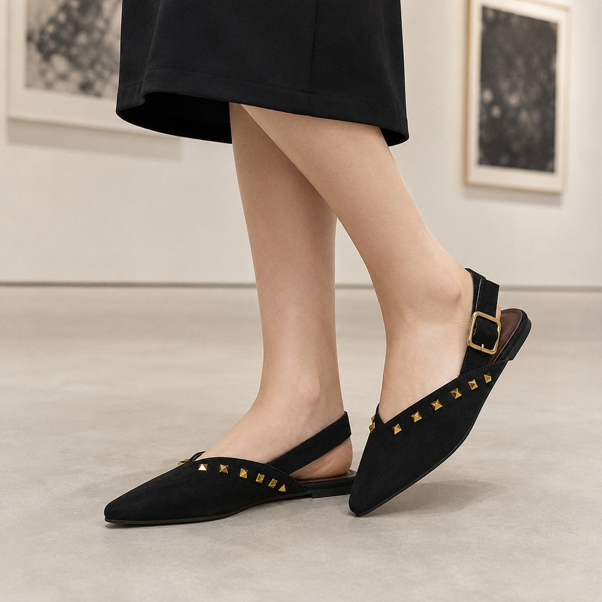 PYRAMID STUD SLINGBACK FLATS