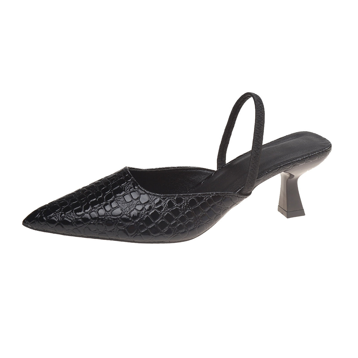CROC EMBOSSED POINTED SLINGBACK HEELS