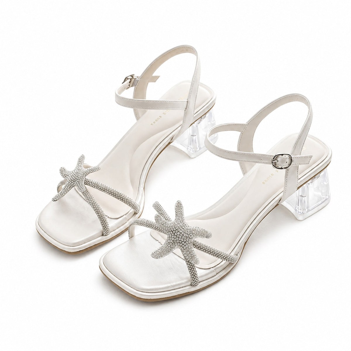 RHINESTONE STARFISH CLEAR HEEL SANDALS