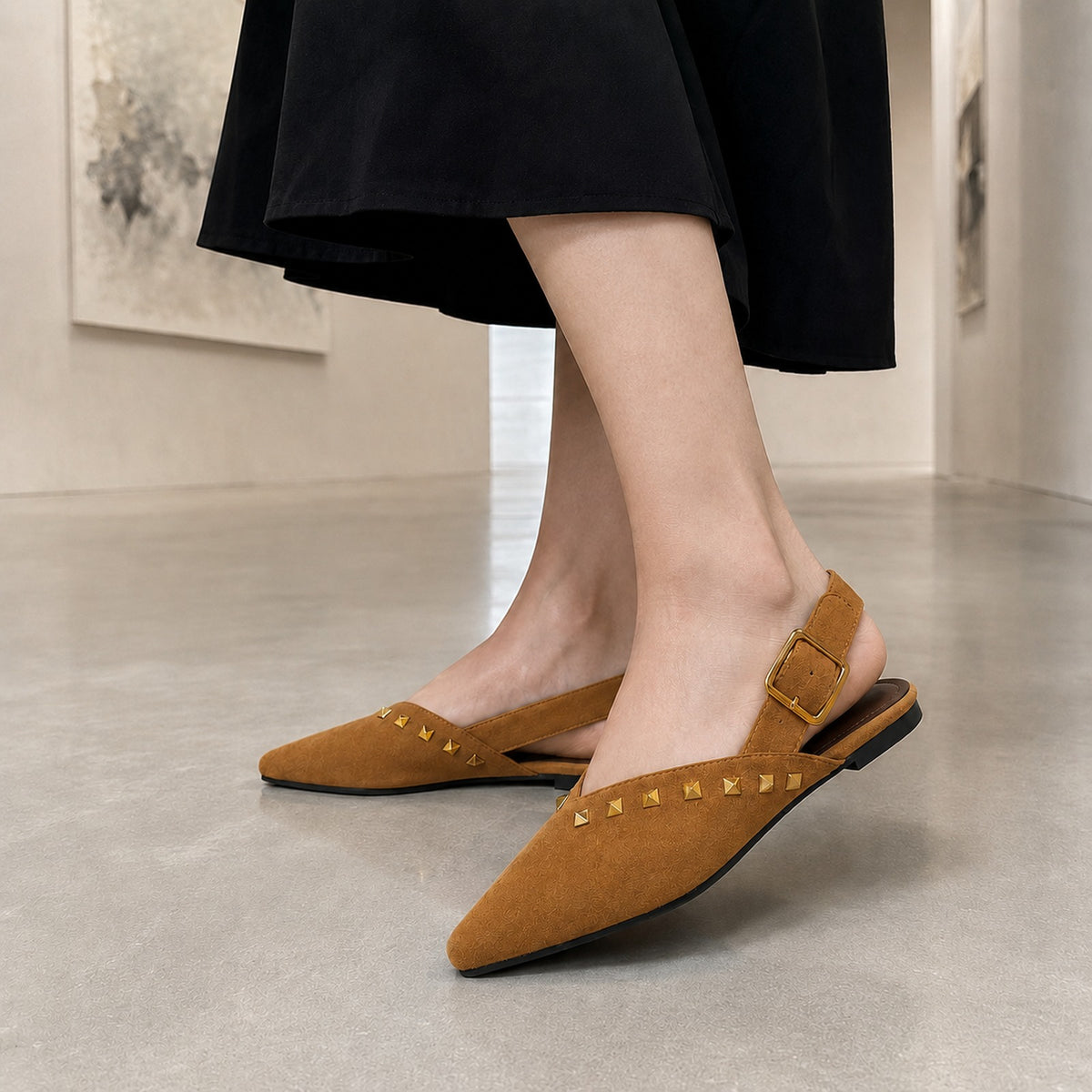 PYRAMID STUD SLINGBACK FLATS
