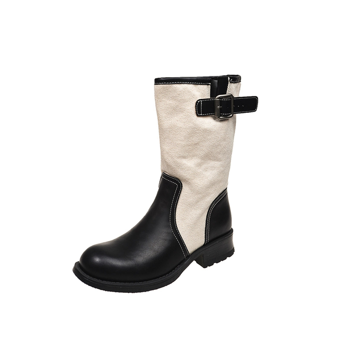 TWO-TONE PANELLED MID-CALF BOOTS
