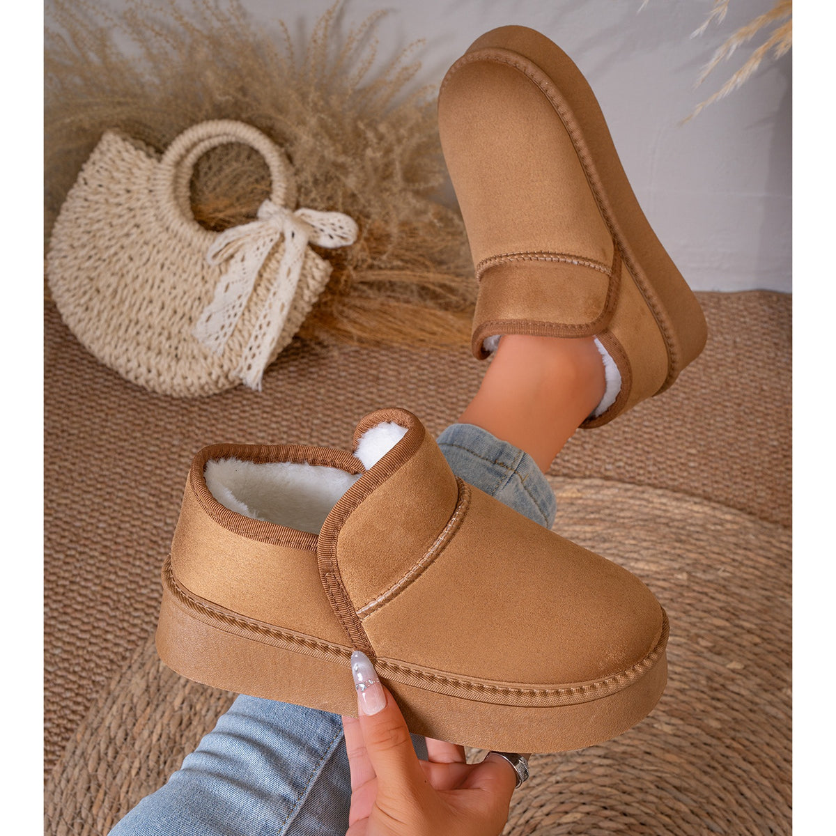 PLATFORM FAUX SUEDE ANKLE BOOTS