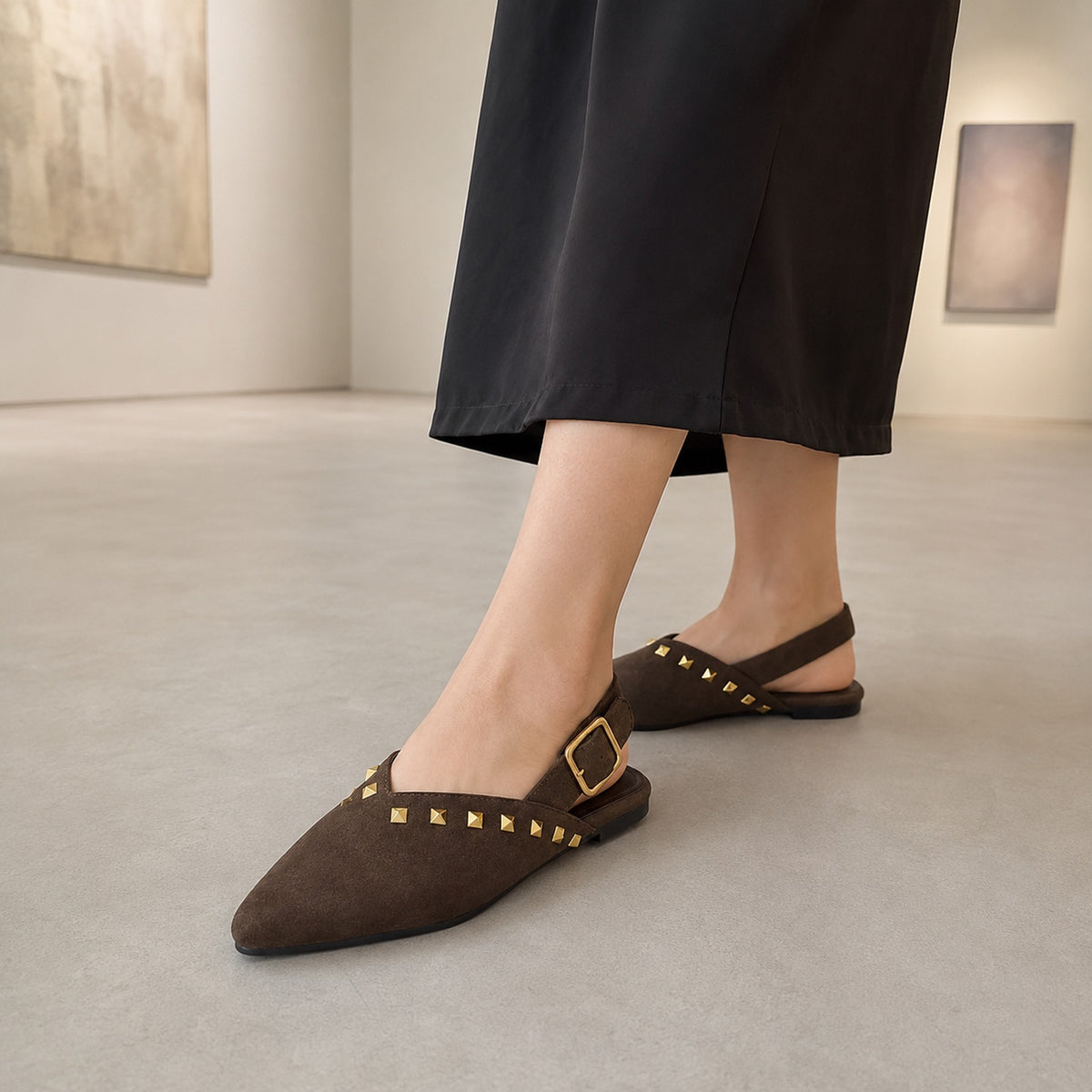 PYRAMID STUD SLINGBACK FLATS