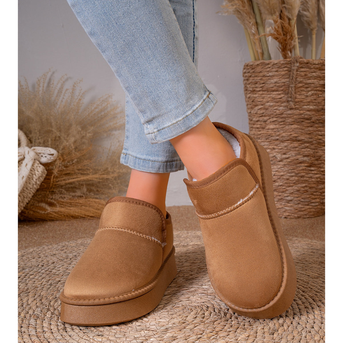 PLATFORM FAUX SUEDE ANKLE BOOTS
