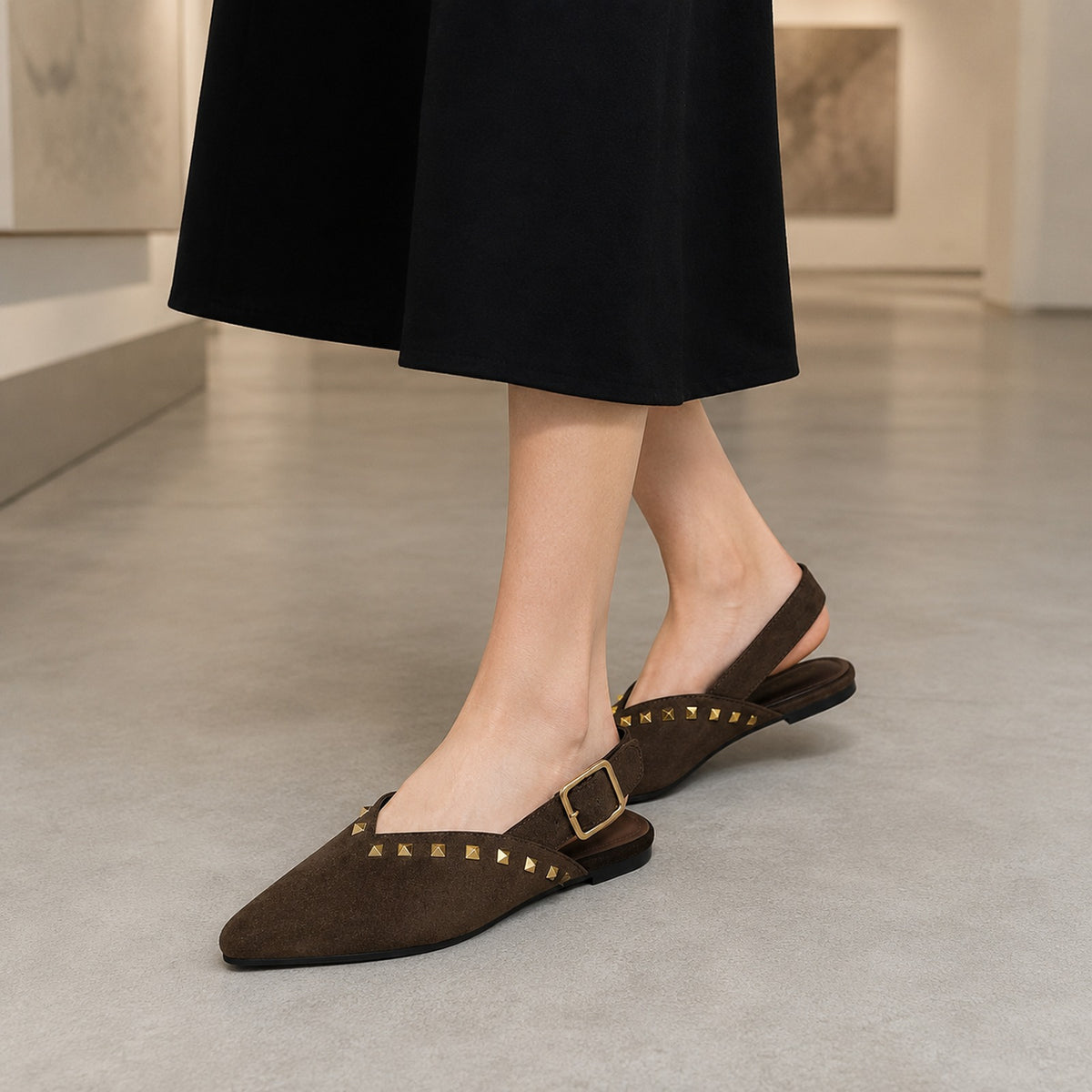 PYRAMID STUD SLINGBACK FLATS