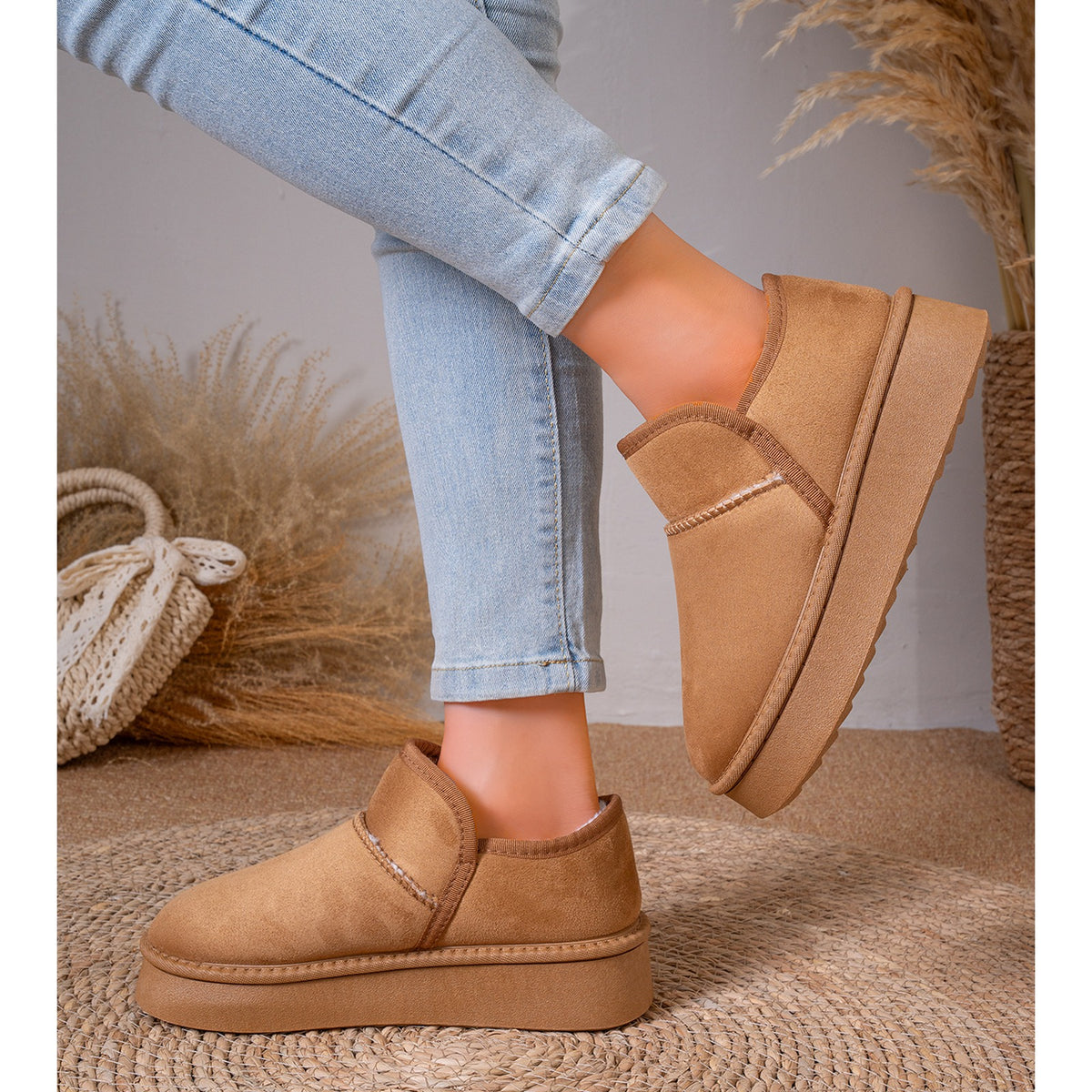 PLATFORM FAUX SUEDE ANKLE BOOTS