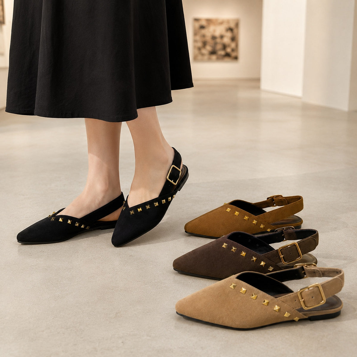 PYRAMID STUD SLINGBACK FLATS