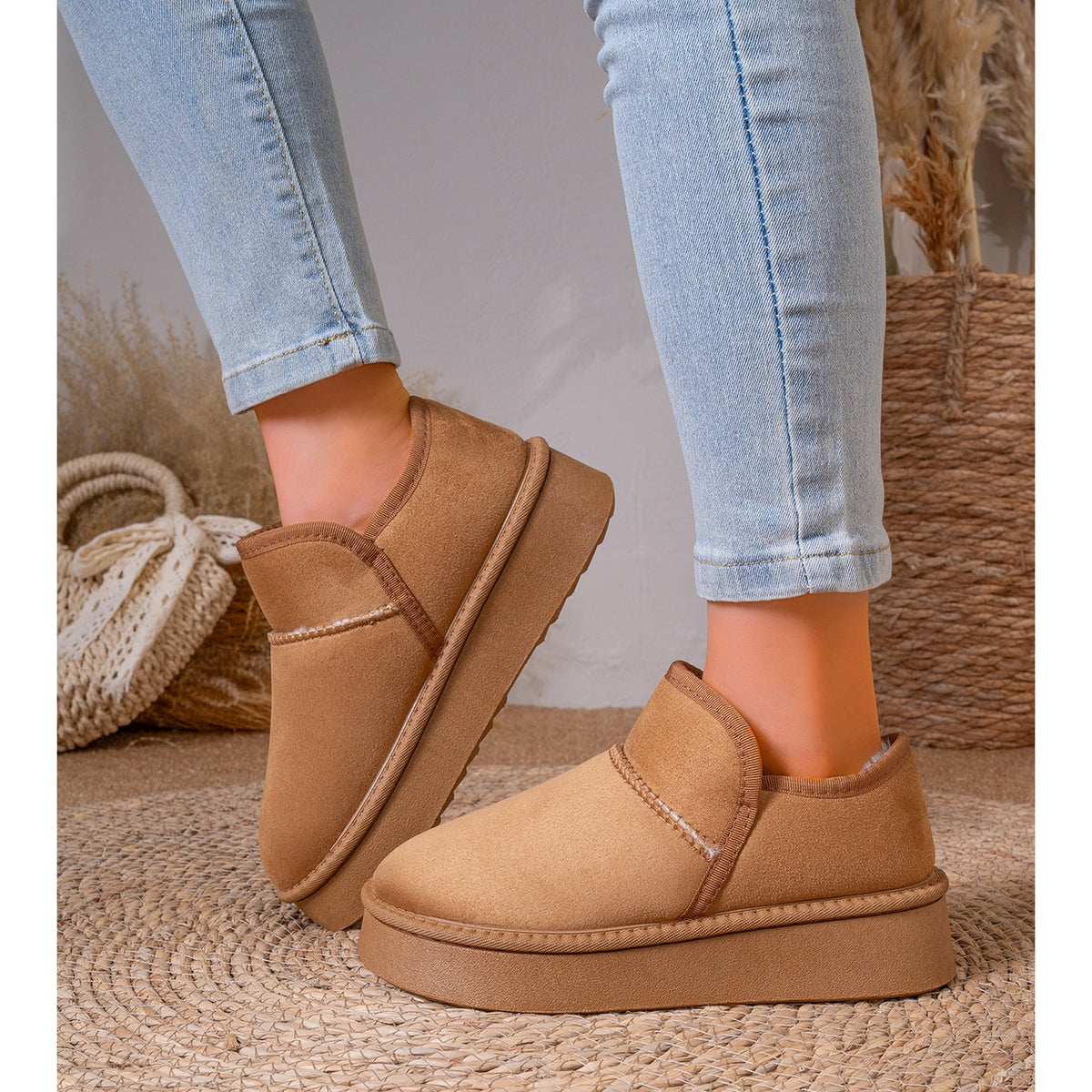 PLATFORM FAUX SUEDE ANKLE BOOTS
