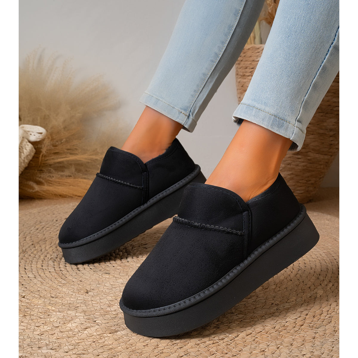 PLATFORM FAUX SUEDE ANKLE BOOTS