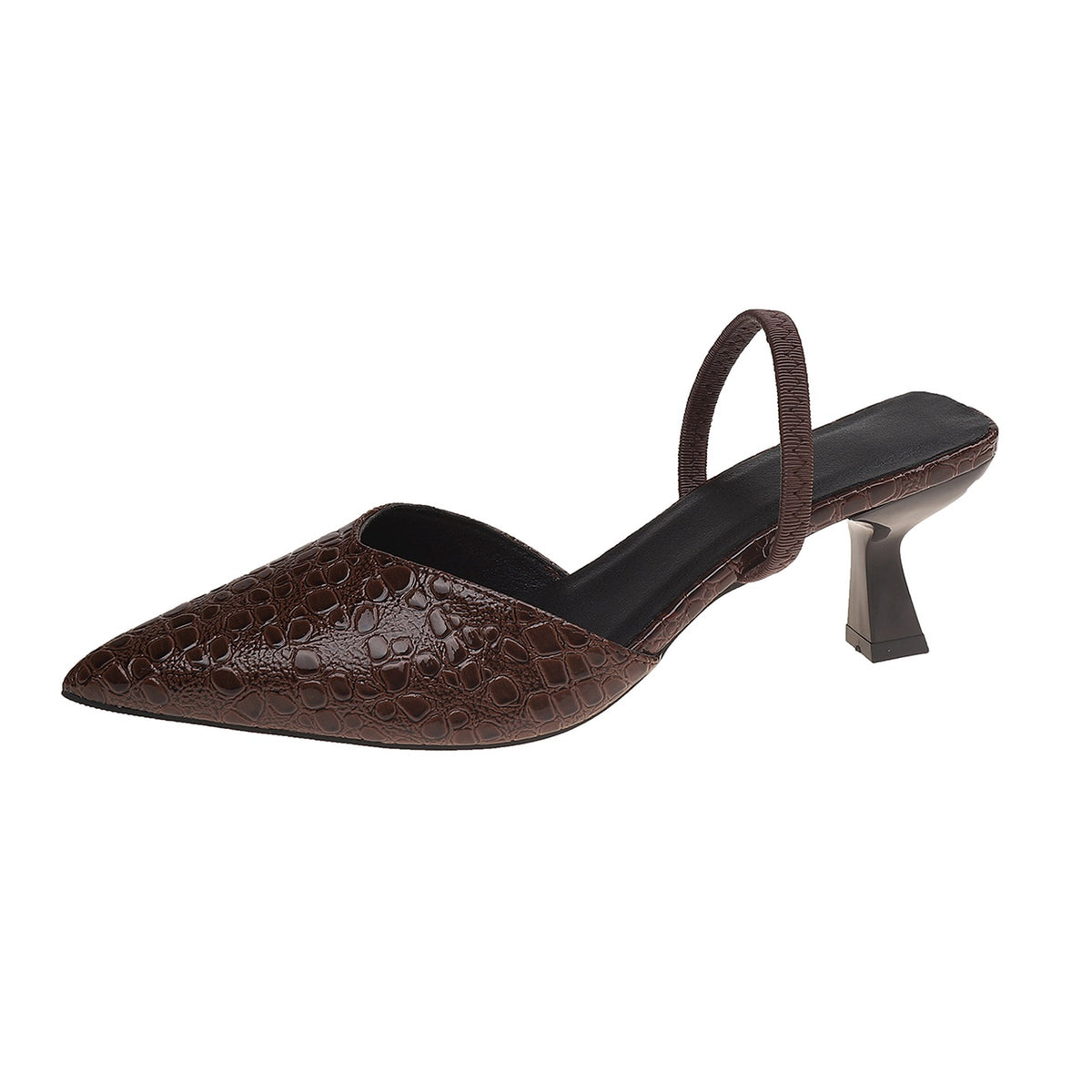 CROC EMBOSSED POINTED SLINGBACK HEELS