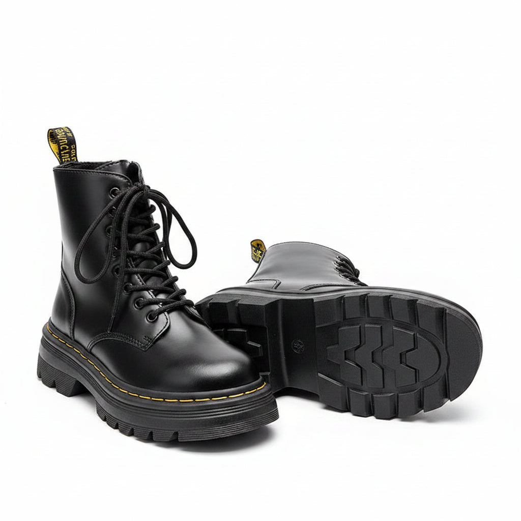 Women's Smooth Synthetic Leather Combat Boots