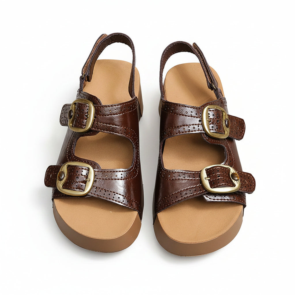 VINTAGE STYLE BUCKLED PLATFORM SANDALS