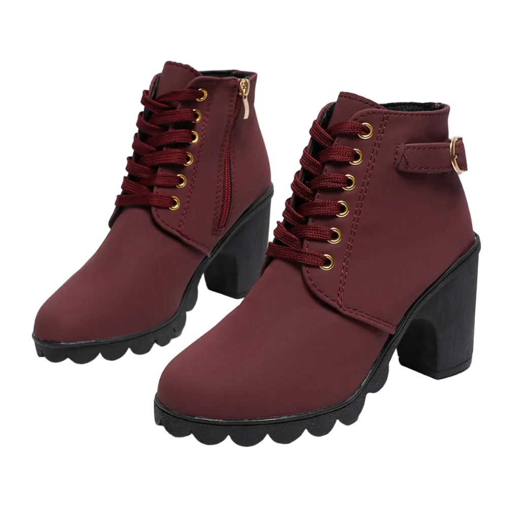 LACE-UP BLOCK HEEL ANKLE BOOTS