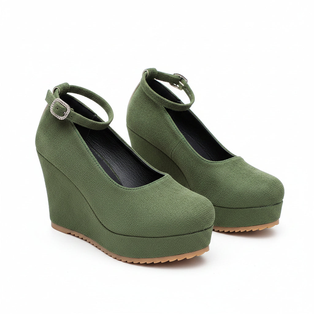FOREST GREEN WEDGE HEELS
