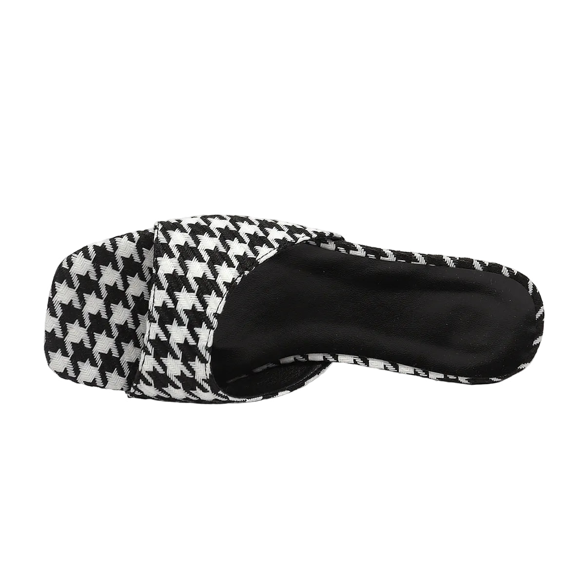 HOUNDSTOOTH SQUARE TOE BLOCK HEEL SANDALS