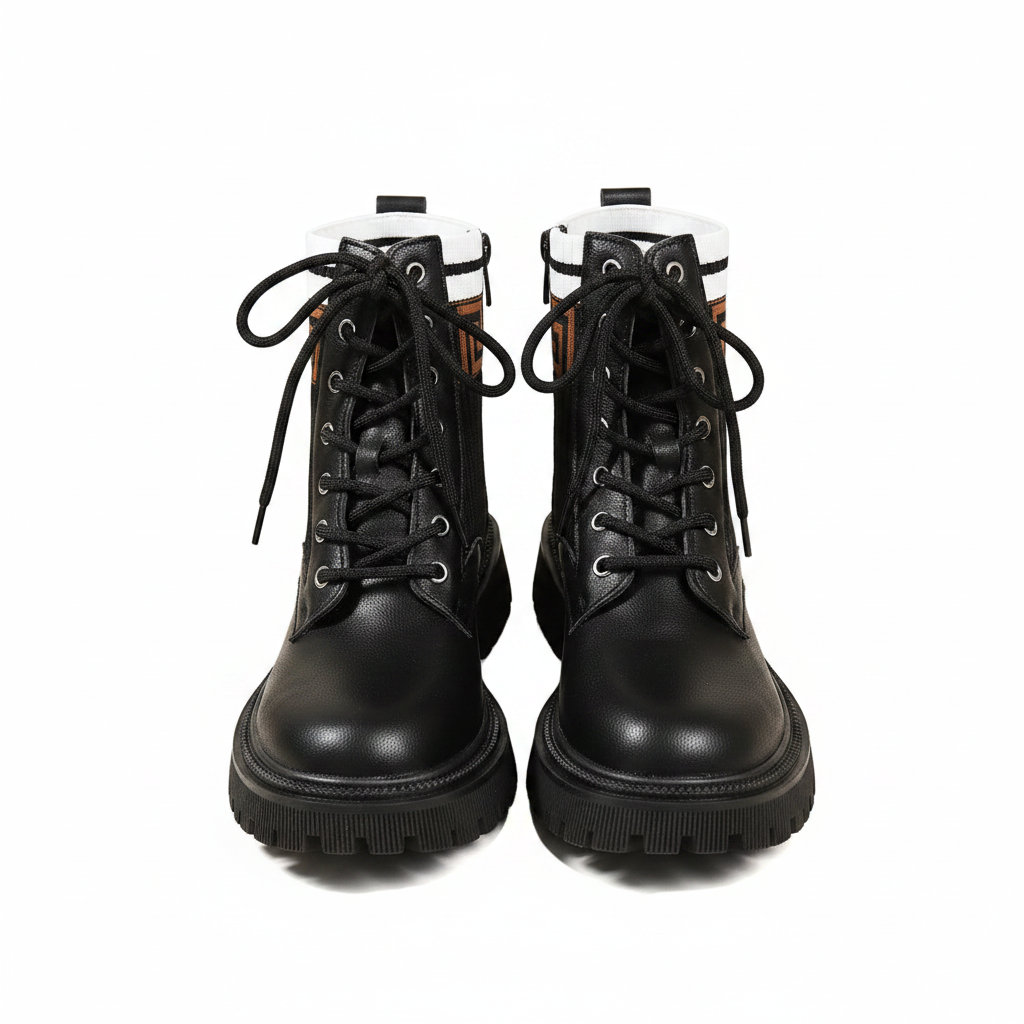 KNIT-TRIM LACE-UP BOOTS