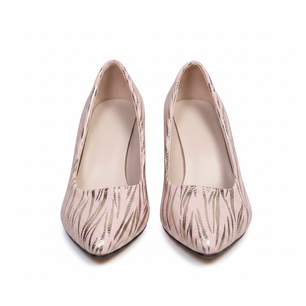 METALLIC PRINT BLOCK HEEL COURT SHOES