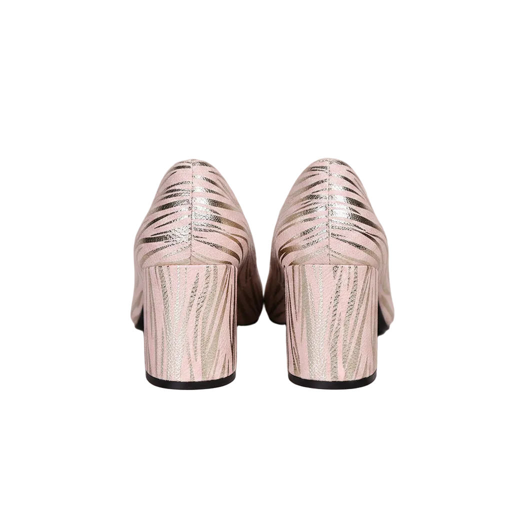 METALLIC PRINT BLOCK HEEL COURT SHOES