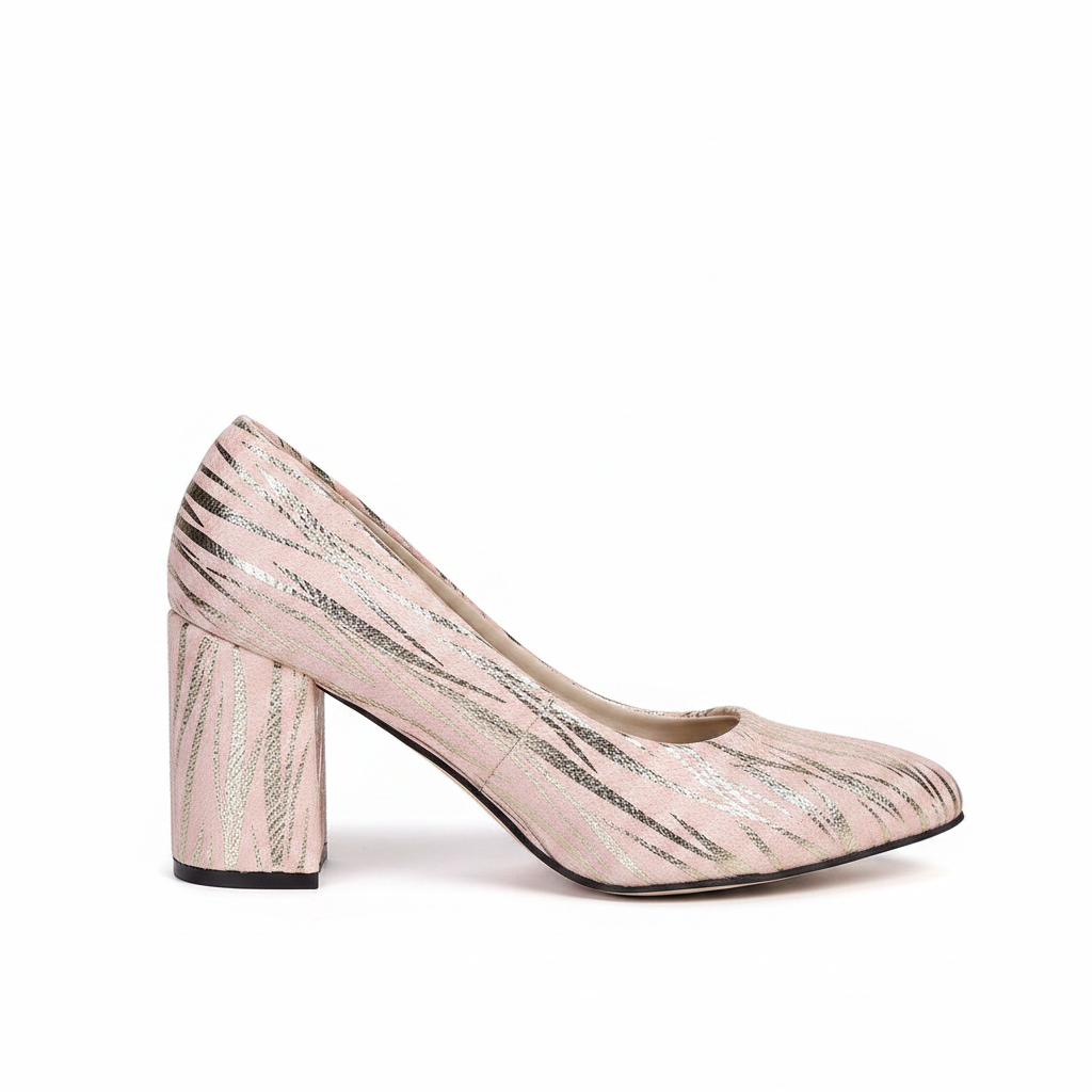 METALLIC PRINT BLOCK HEEL PUMPS