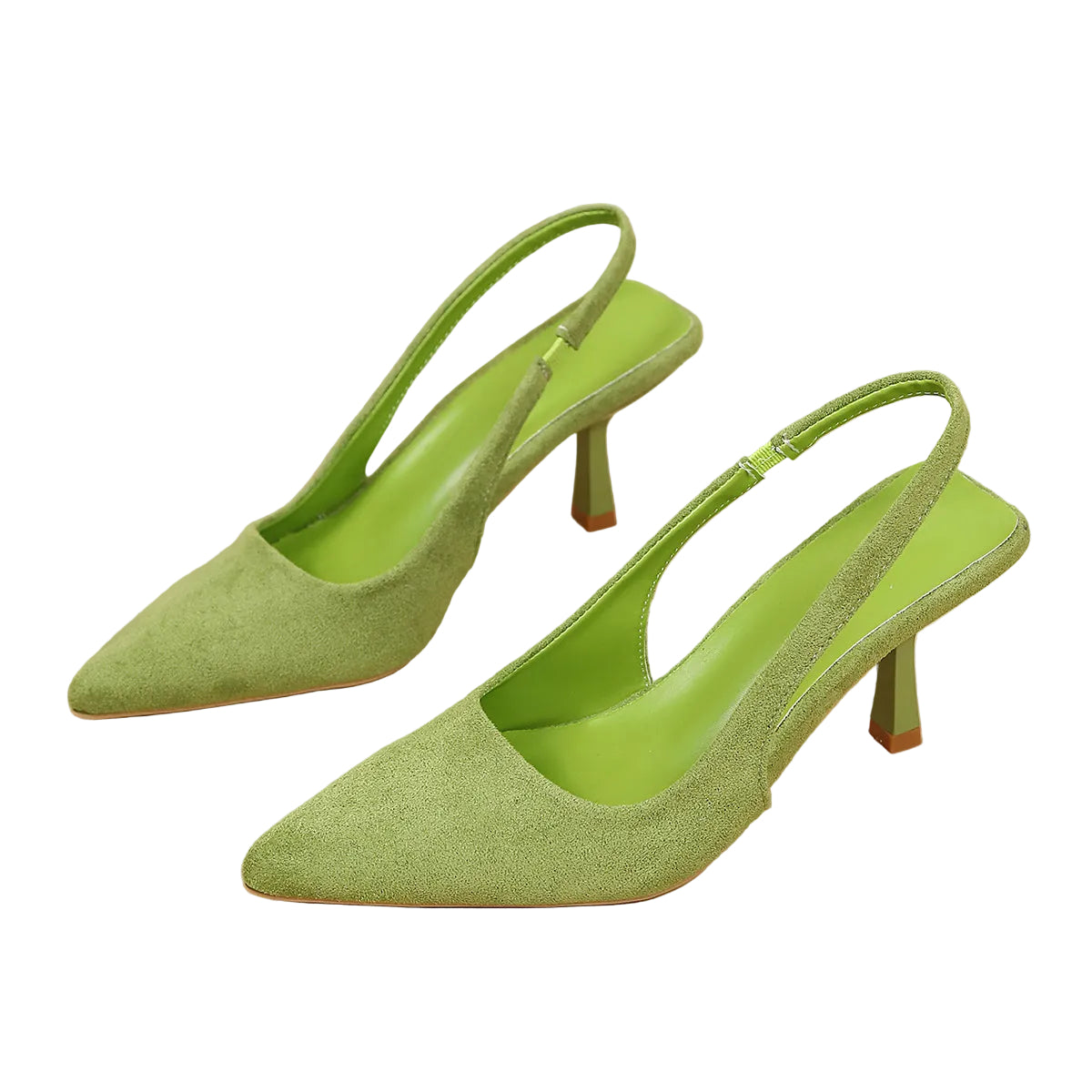 MATCHA GREEN SUEDE SLINGBACK HEELS