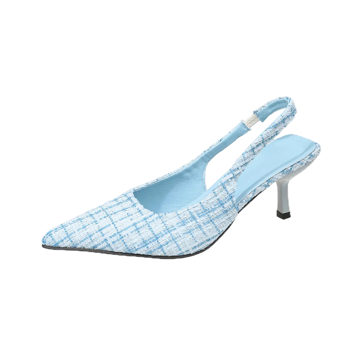 Women's Blue Tweed Slingback Kitten Heels