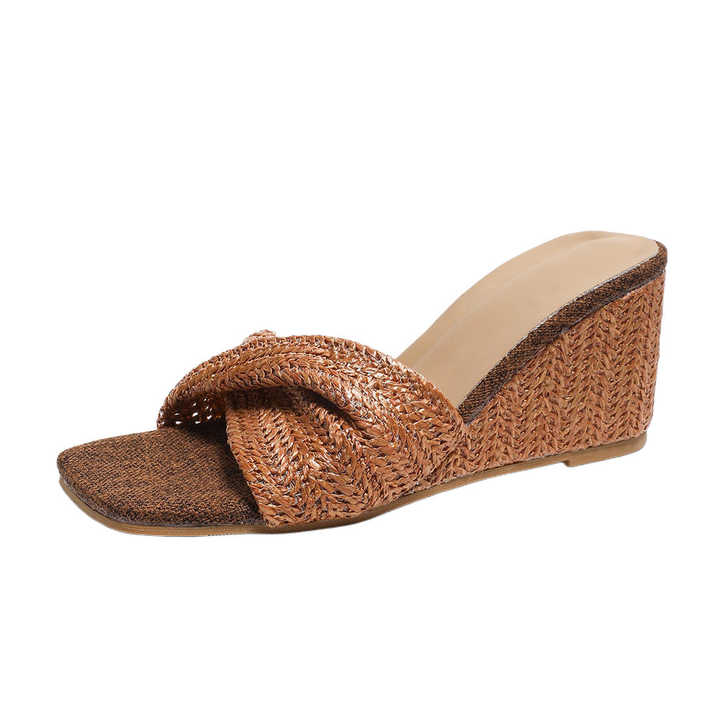 WOVEN KNOT WEDGE HEELS
