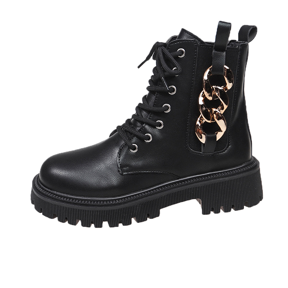 CHUNKY CHAIN-TRIM COMBAT BOOTS