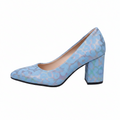 IRIDESCENT FLORAL BLOCK HEEL COURT SHOES