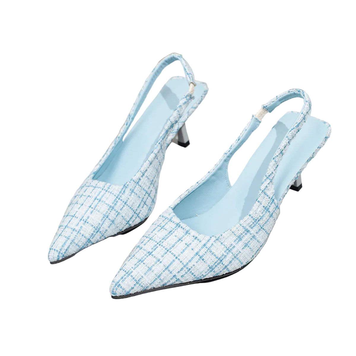 Women's Blue Tweed Slingback Kitten Heels