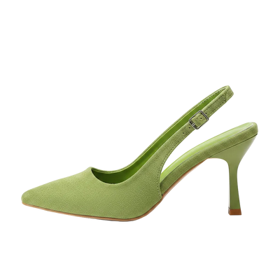 Women's Matcha Green Faux Suede Slingback Heels