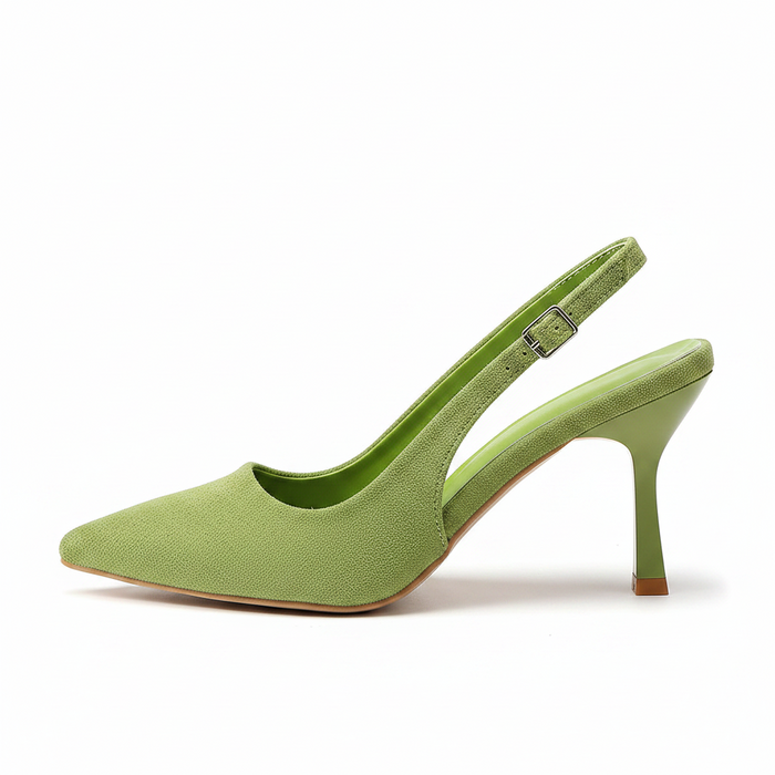 MATCHA GREEN SUEDE SLINGBACK HEELS