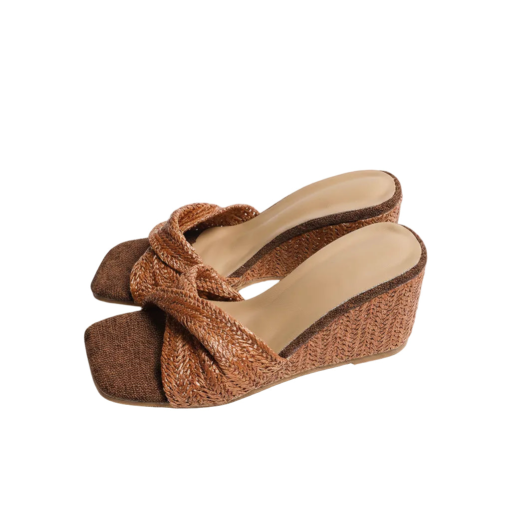 WOVEN KNOT WEDGE HEELS