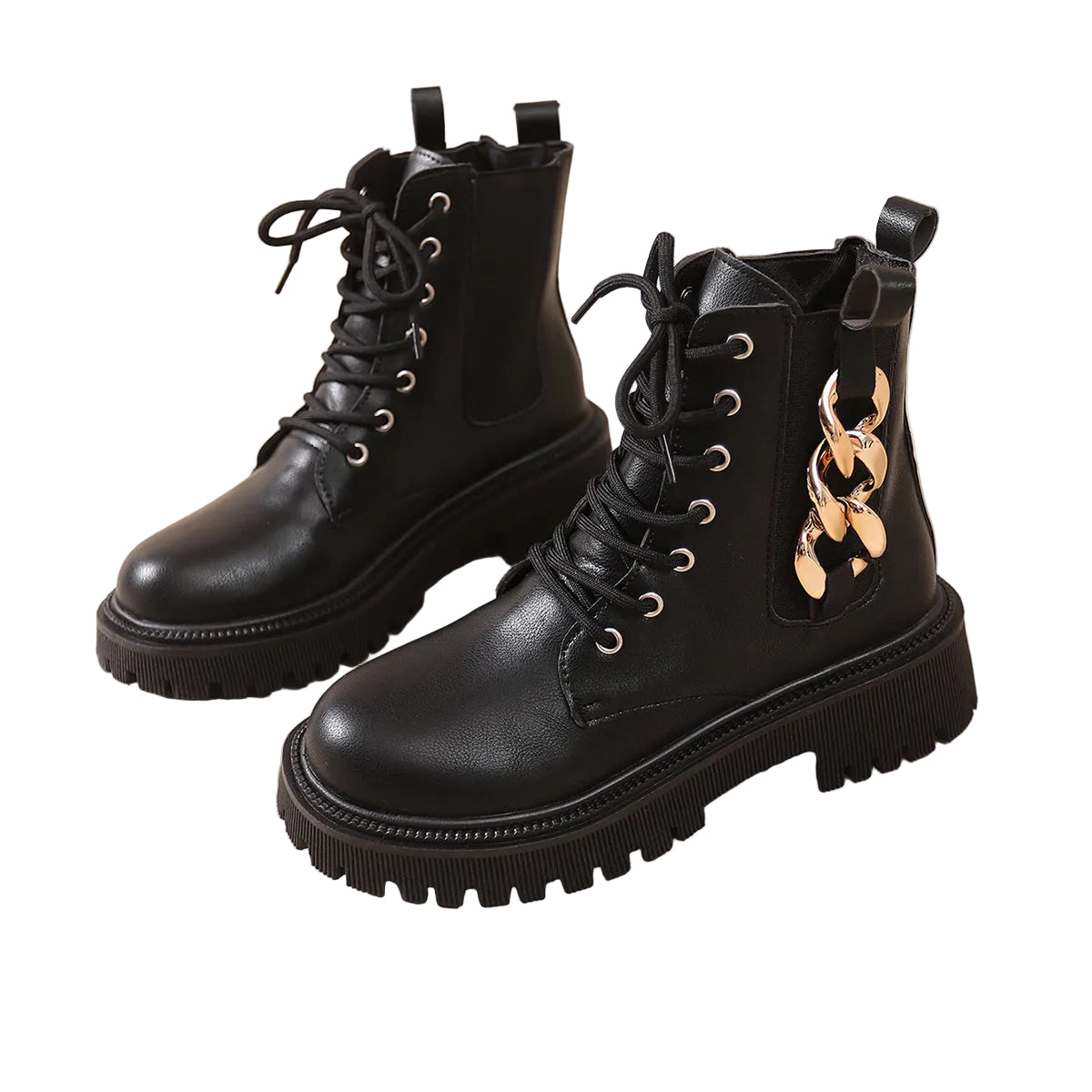 CHUNKY CHAIN-TRIM COMBAT BOOTS