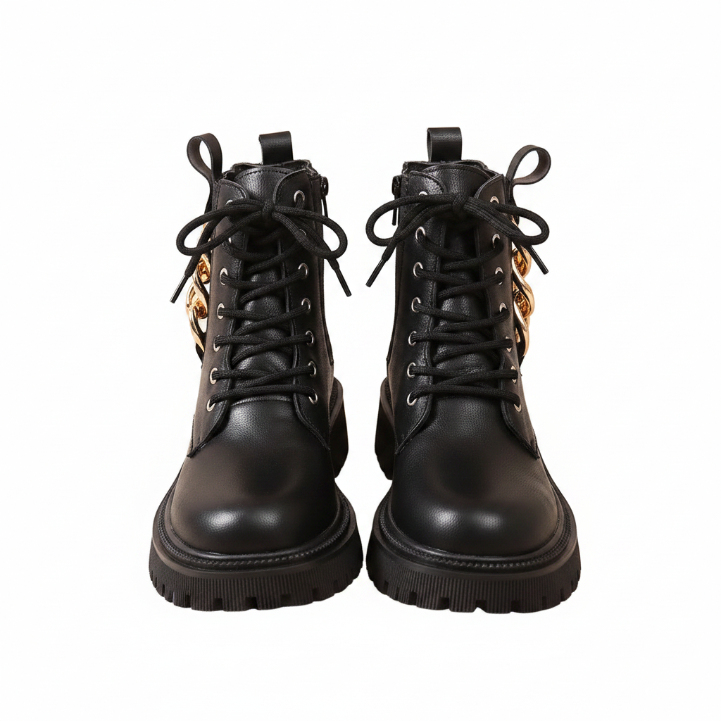 CHUNKY CHAIN-TRIM COMBAT BOOTS