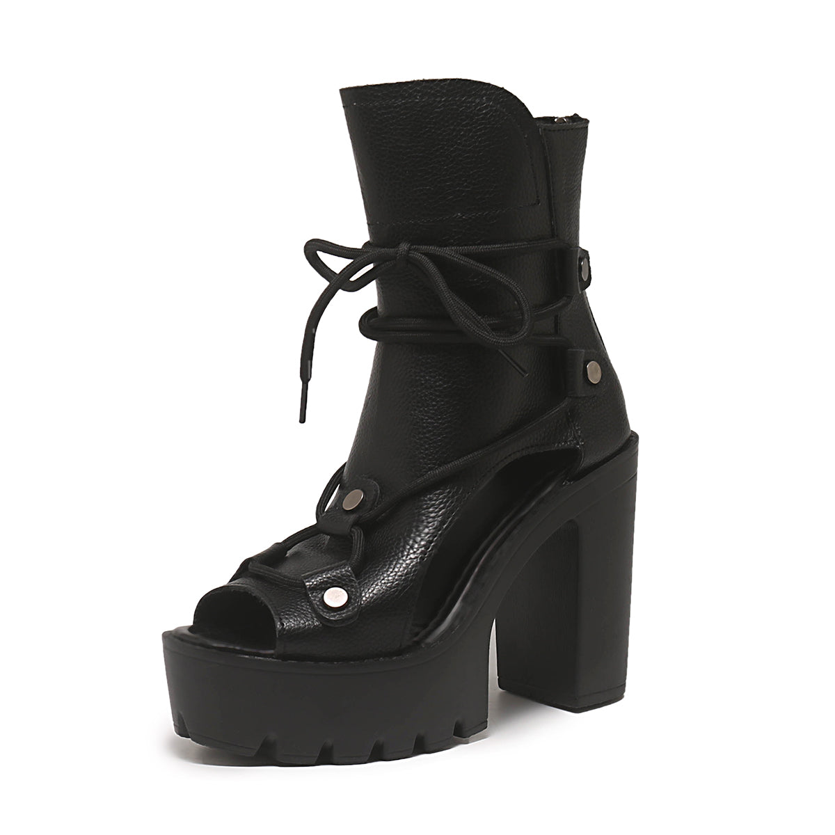 PLATFORM PEEP-TOE LACE-UP BOOTIES