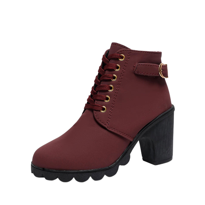 LACE-UP BLOCK HEEL ANKLE BOOTS