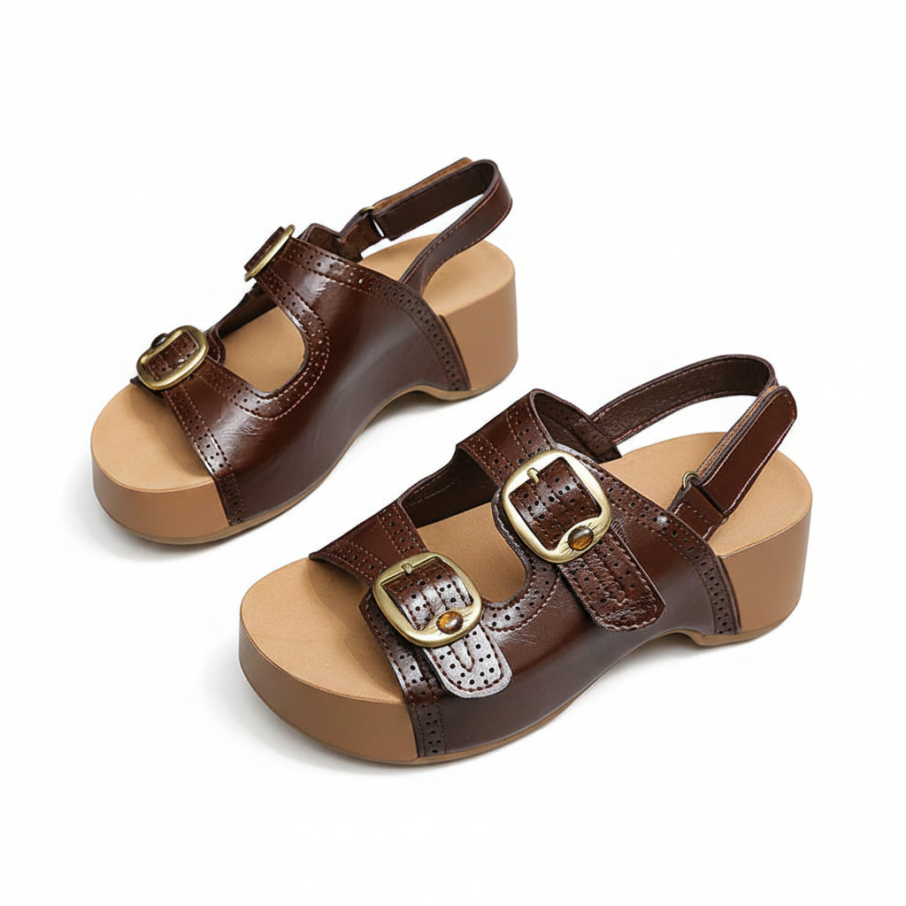 VINTAGE STYLE BUCKLED PLATFORM SANDALS