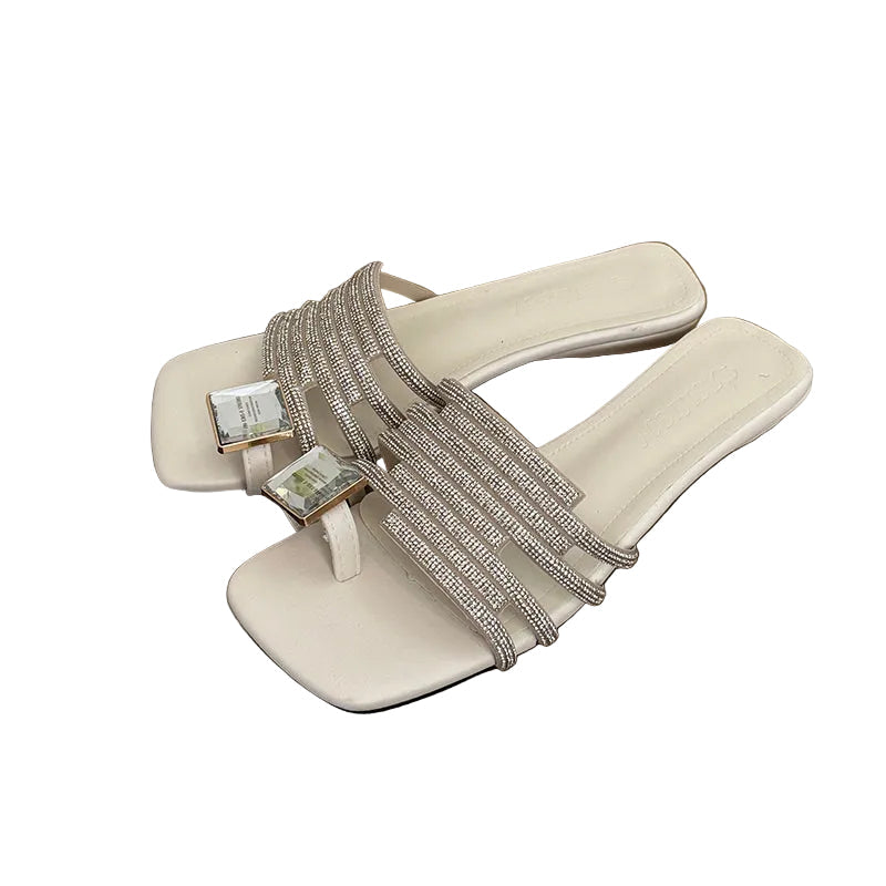 Women's Crystal Embellished Square Toe Slides